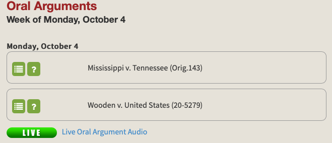 Screenshot of button on supreme court.gov to access live oral arguments